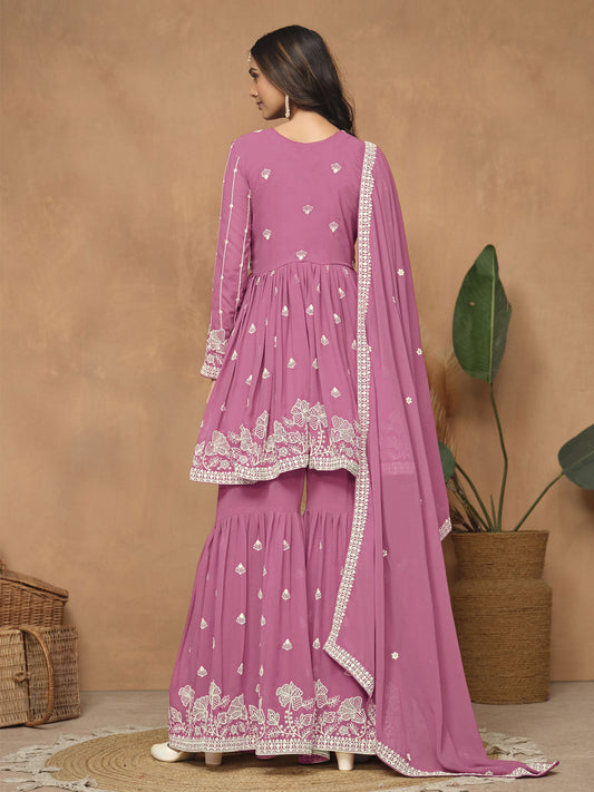 Flamingo Pink Embroidered Gharara Suit