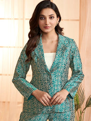 Green and beige Floral Woven Design Shirt & Trousers Ethnic Co-Ords