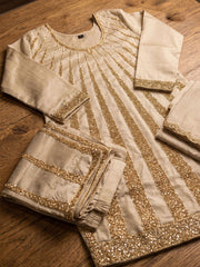 Champagne Gold Handwork Embroidered Palazzo Suit