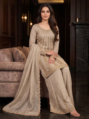 Champagne Gold Handwork Embroidered Palazzo Suit