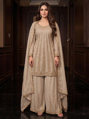 Champagne Gold Handwork Embroidered Palazzo Suit
