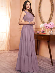 Lavender Embroidered Top With Skirt