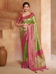 Green Paisley Woven Design Zari Pure Silk Saree
