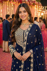 Gorgeous Navy Blue Georgette Suit Set for Wedding and Festive Wear