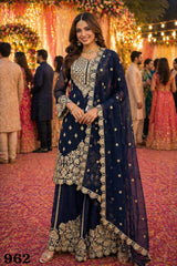 Gorgeous Navy Blue Georgette Suit Set for Wedding and Festive Wear