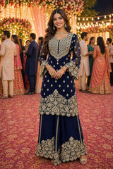 Gorgeous Navy Blue Georgette Suit Set for Wedding and Festive Wear