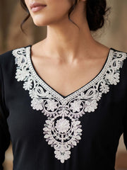 Black Chinnon Silk with Embroidery Palazzo Dress