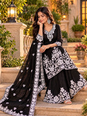 Black Chinnon Silk with Embroidery Palazzo Dress