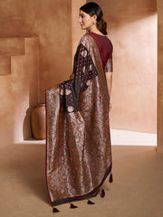 Brown Ethnic Motif Woven Design Zari Pure Silk Saree