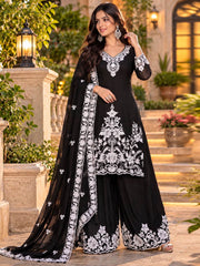 Black Chinnon Silk with Embroidery Palazzo Dress