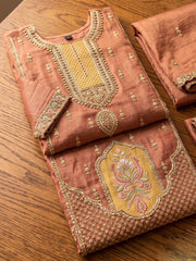 Heavy Beads Peach Embroidered Palazzo Style Dress
