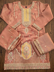 Heavy Beads Peach Embroidered Palazzo Style Dress