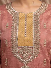 Heavy Beads Peach Embroidered Palazzo Style Dress