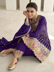 Purple Multi Embroidery Anarkali Dhoti Pant Suit
