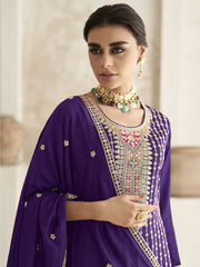 Purple Multi Embroidery Anarkali Dhoti Pant Suit