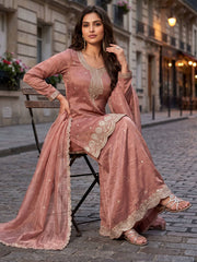 Pink Salsa Silk Embroidered Palazzo Style Dress
