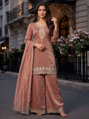 Pink Salsa Silk Embroidered Palazzo Style Dress