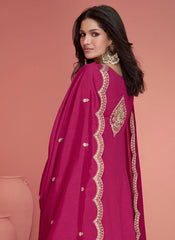 Rani Pink Resham Thread Embroidery Anarkali Palazzo Suit