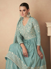 Sage Green Embroidered Wedding Wear Sharara-Style-Suit