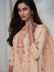 Cream Embroidered Partywear Palazzo-Suit