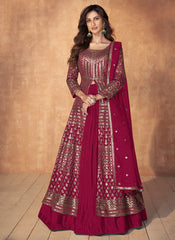 Pink Sequence Embroidery Slit Style Anarkali With Lehenga