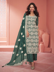 Green Thread Embroidery Traditional Palazzo Suit