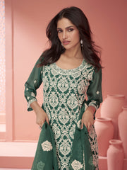 Green Thread Embroidery Traditional Palazzo Suit