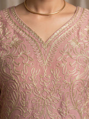 Baby Pink Chinon Ribbon Work Palazzo Suit