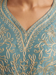 Sku Blue Chinon Ribbon Work Palazzo Suit