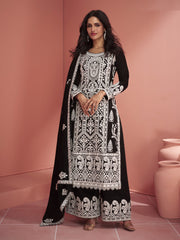 Black Embroidered Partywear Palazzo-Suit
