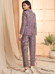 Mauve and beige Floral Woven Design Top & Trousers Ethnic Co-Ords
