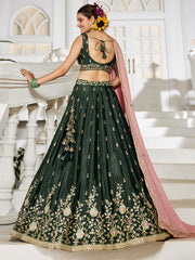 Olive colour Chiffon Sequinse embroidery Semi-Stitched Lehenga choli and Dupatta