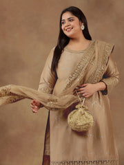 Plus Size Abstract Printed & Embroidered Kurta With Trousers & Dupatta