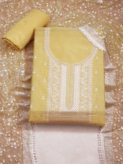 Yellow Floral Embroidered Sequinned Unstitched Dress Material