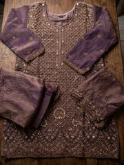 Purple Embroidered Designer Palazzo Style Dress