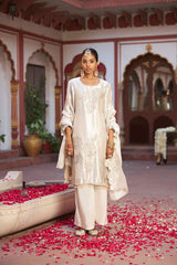 Off White  Simmer Gerogette Embroiderd Kurta Set