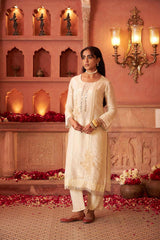 Cream Simmer Gerogette Embroiderd Kurta Set