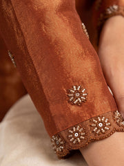 Peach Embroidered Designer Palazzo Style Dress