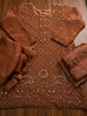 Peach Embroidered Designer Palazzo Style Dress
