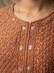 Peach Embroidered Designer Palazzo Style Dress