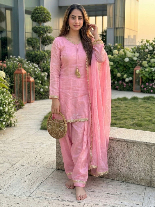 Pink Fendi Satin Salwar Suit