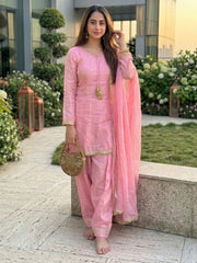 Pink Fendi Satin Salwar Suit