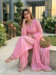 Pink Fendi Satin Salwar Suit