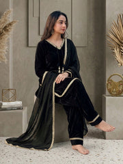 Black Fendi Satin Salwar Suit