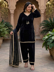 Black Fendi Satin Salwar Suit