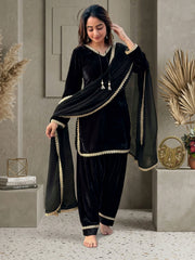 Black Fendi Satin Salwar Suit