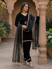 Black Fendi Satin Salwar Suit