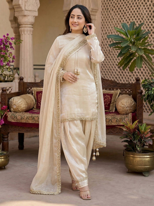 Off White Fendi Satin Salwar Suit
