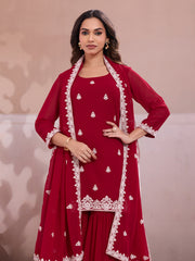 Embroidered Straight Kurta & Sharara With Dupatta