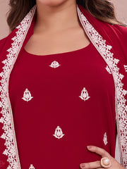 Embroidered Straight Kurta & Sharara With Dupatta